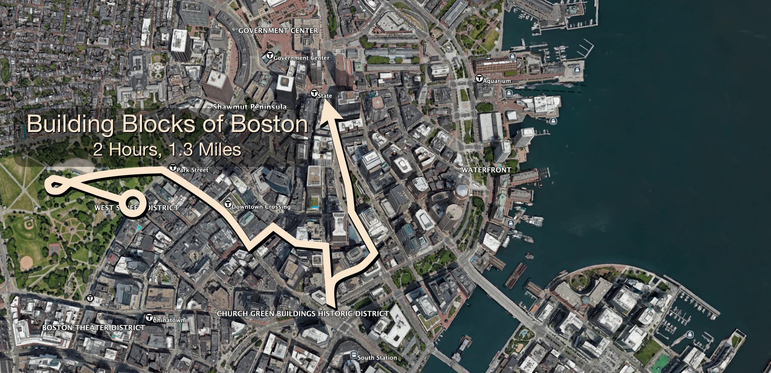Map of the Building Blocks Of Boston walking route
